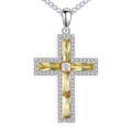 wholesale 925 Sterling Silver Cross Pendant Necklace With Yellow Cubic Zirconia For Women-0-7
